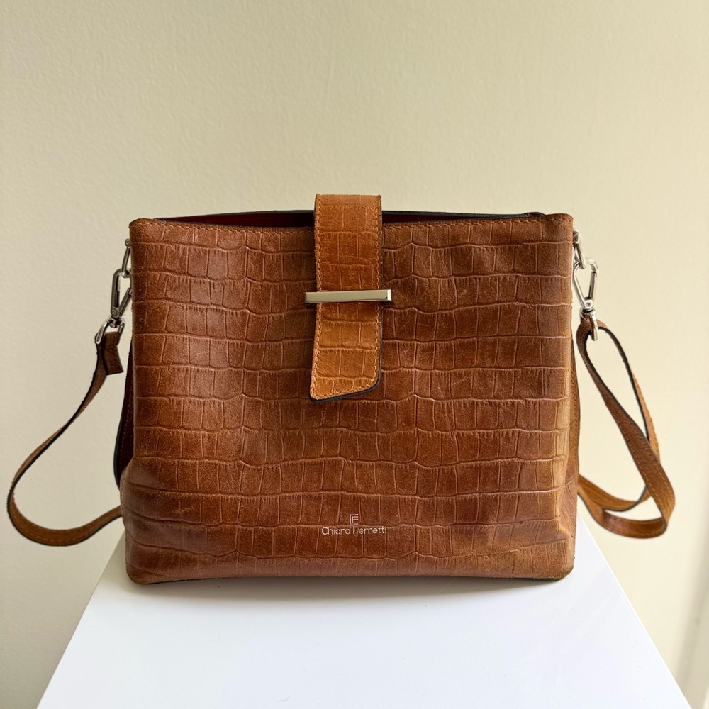 Chiara Ferretti Italian Leather Bag – Croc Embossed – Brown